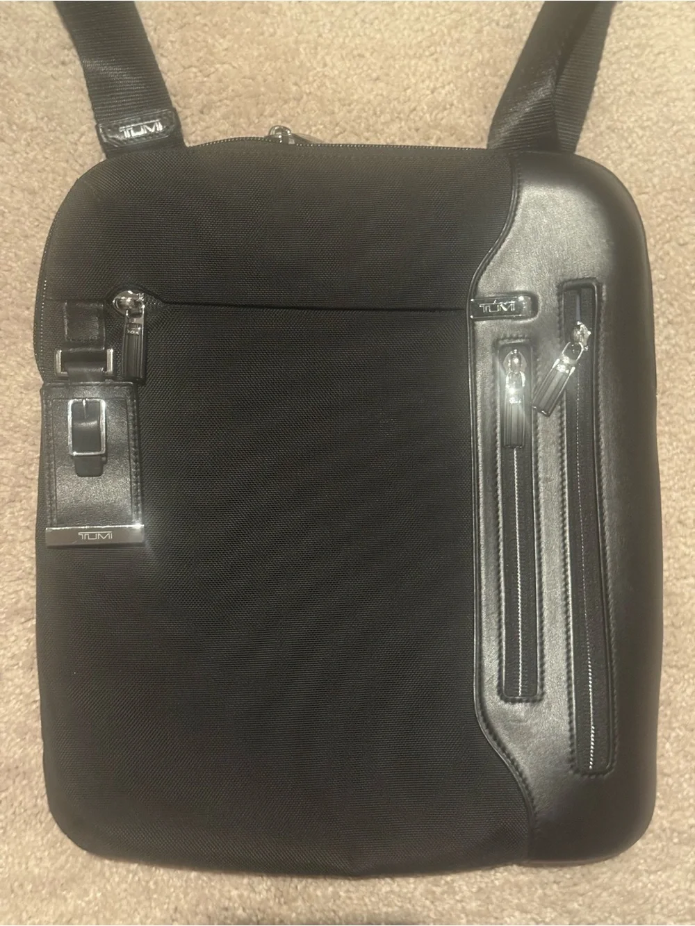 Tumi Men's Black Crossbody Shoulder Bag - Sleek Minimalist Design